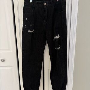 Sidefeel Black Skinny, Distressed Ankle Jeans